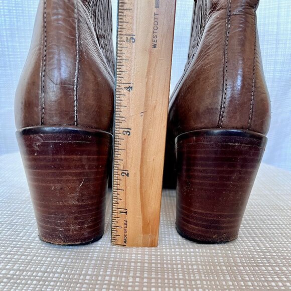 Vero Cuoio Leather Brown Chunky Heel Booties Distressed Make in Italy - Picture 13 of 14